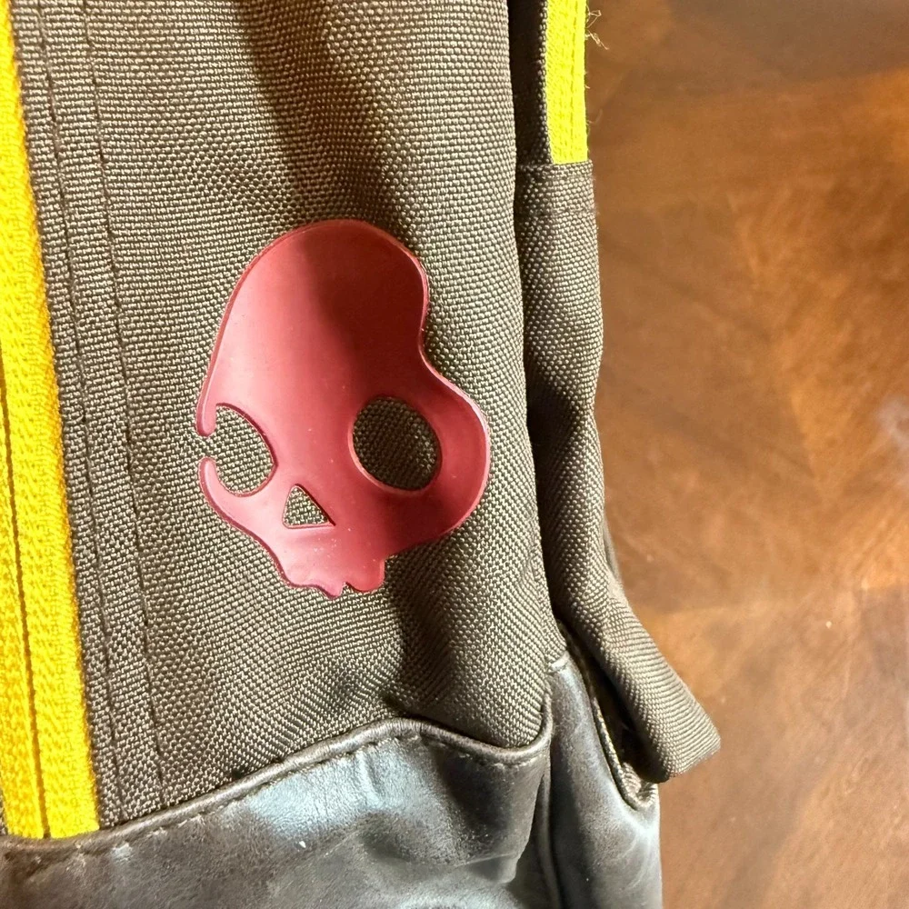 Skullcandy Backpack Brown‎ Rasta Colors Laptop Bag Retro Style Skull Logo grunge